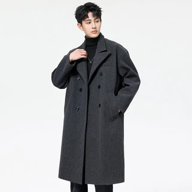加荣 高级感毛呢大衣英伦雅痞潮牌宽松呢子青少年痞帅休闲百搭风衣 男女同款