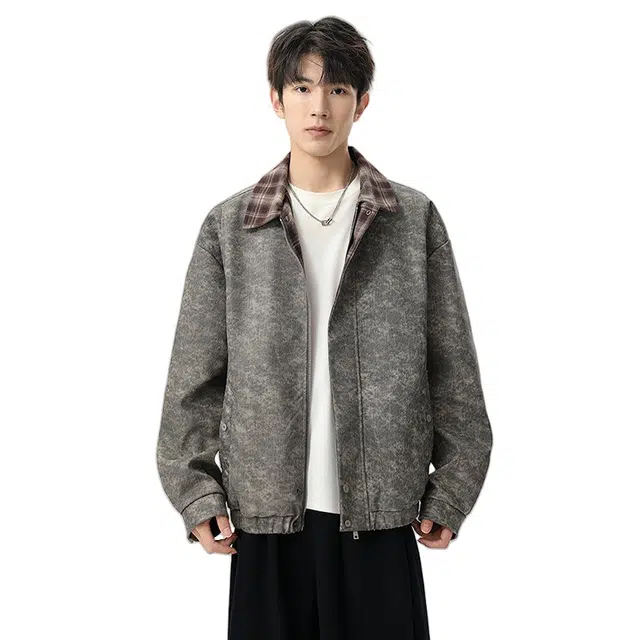 加荣 美式复古潮流秋季男士款纯色简约宽松百搭男上衣休闲日常通勤落肩防风保暖男长袖夹克青少年时尚春秋开衫男外套 男女同款