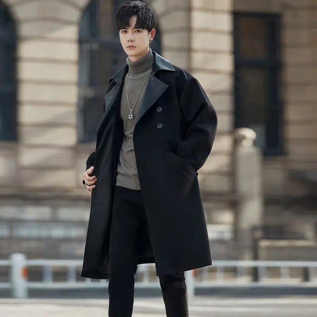 加荣 纯色翻领适中长袖大衣 男女同款