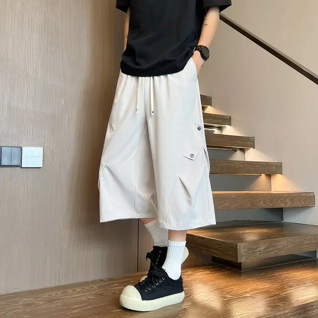 加荣 美式伞兵薄款冰丝透气速干垂感直筒休闲大码过膝潮流百搭七分裤工装短裤 男女同款
