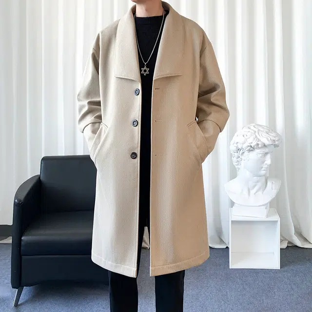 加荣 毛呢秋季高级感痞帅中长款过膝潮牌呢子垂感休闲百搭纯色基础款大衣 男女同款