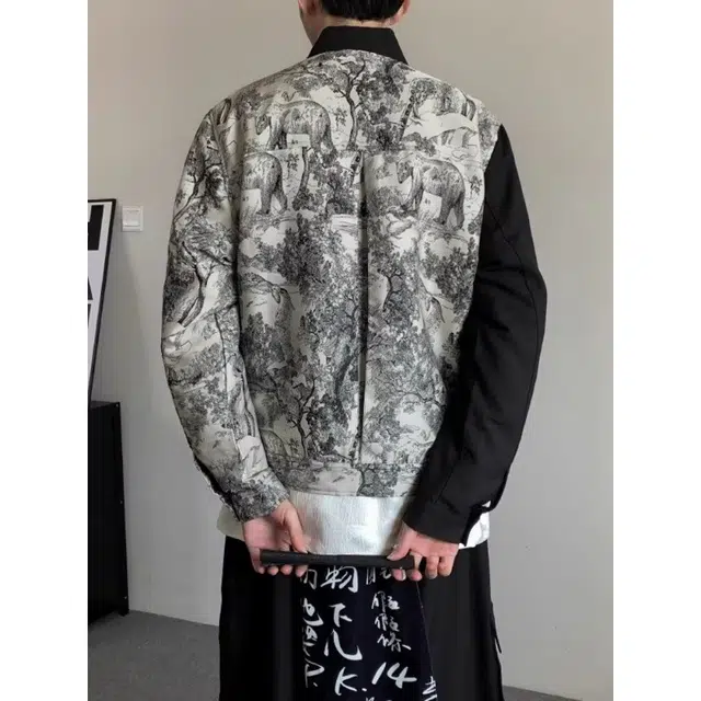加荣 新中式拼接立领秋季水墨画提花国风上衣高街痞帅休闲小众高级感开衫唐装潮流时尚夹克外套 男女同款