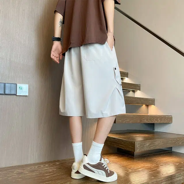 加荣 男夏季薄款透气美式篮球运动速干裤子设计感褶皱五分裤工装短裤 男女同款