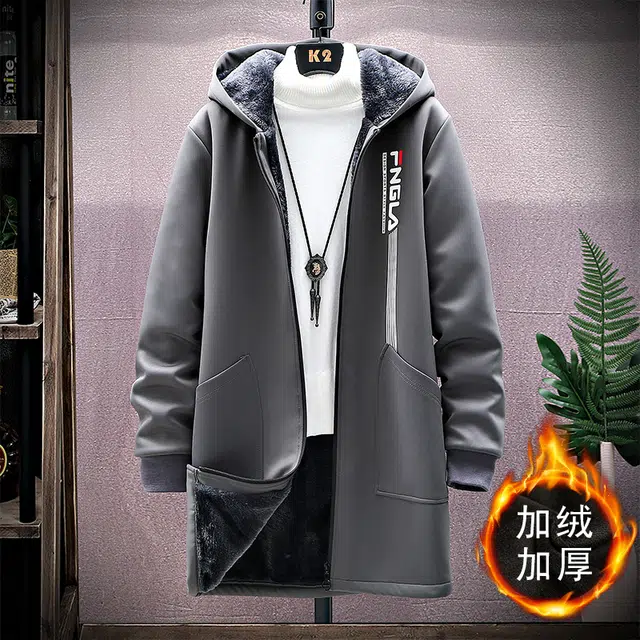 加荣 羊羔绒外套男中长款冬季加绒加厚大衣秋冬羊羔毛男装宽松休闲连帽上衣男款帅气大码披风青少年高级感棉衣冬款高端风衣 男女同款