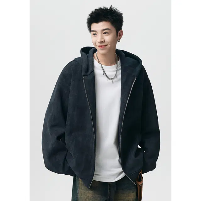 加荣 美式复古扎染水洗做旧卫衣男潮牌废宽松休闲情侣外套慵懒风高级痞帅开衫连帽男秋季纯色时尚百搭设计感小众男款上衣 男女同款