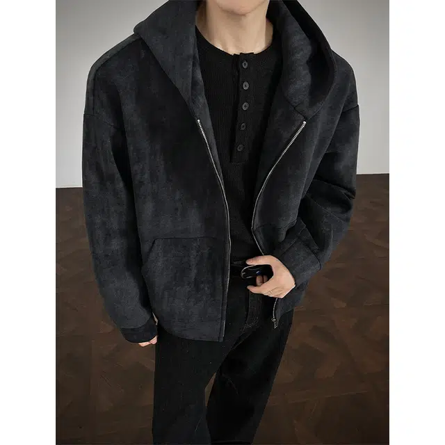 加荣 美式复古扎染水洗做旧卫衣男潮牌废宽松休闲情侣外套慵懒风高级痞帅开衫连帽男秋季纯色时尚百搭设计感小众男款上衣 男女同款