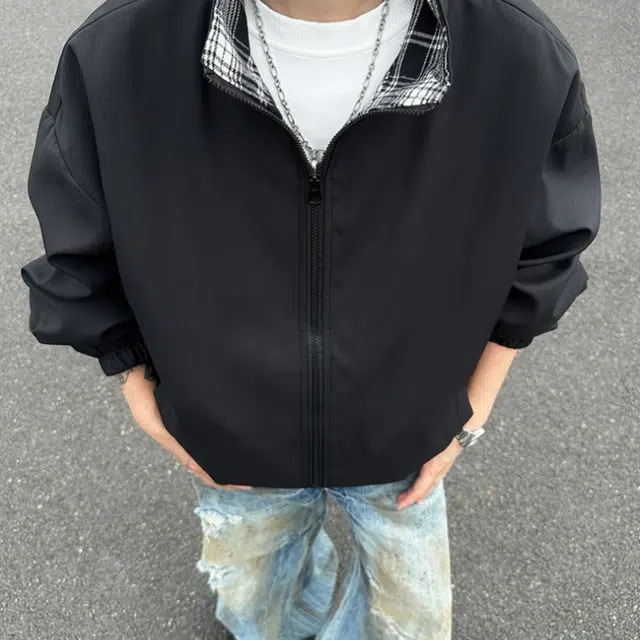 加荣 美式复古格子拼接立领夹克男宽松百搭男款上衣青少年痞帅男装长袖飞行服时尚高端休闲衣男士小众设计感开衫工装外套  男女同款