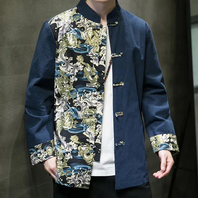 加荣 中国风棉麻亚麻复古拼接设计唐装青少年痞帅中山装盘扣立领汉服时尚高端道士服休闲百搭夹克外套 男女同款