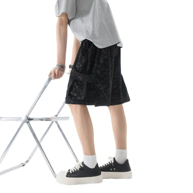 加荣 满天星扎染工装男夏季轻薄透气潮牌痞帅高级感水墨风休闲裤青少年户外出行通勤百搭松紧腰美式运动五分中裤短裤 男女同款