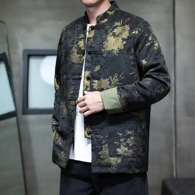 加荣 中国风印花季宽松松弛感中山装端复古盘扣唐装新中式衫时尚高级感立领改良汉服夹克外套 男女同款