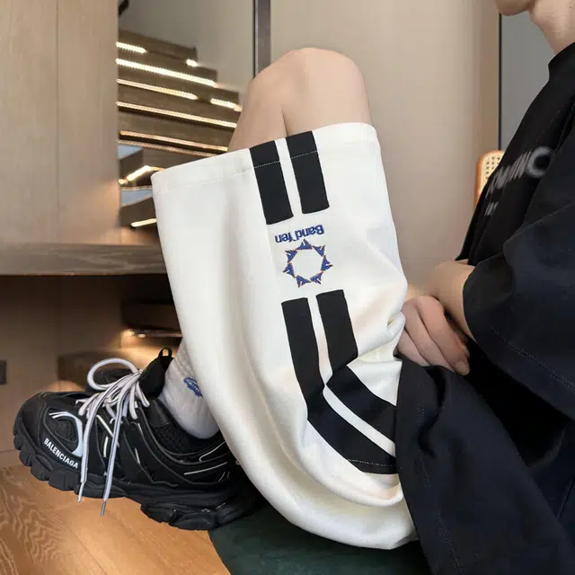 加荣 夏季薄款透气美式复古日系潮牌拼接撞色大码重磅运动裤宽松学生直筒五分休闲短裤 男女同款