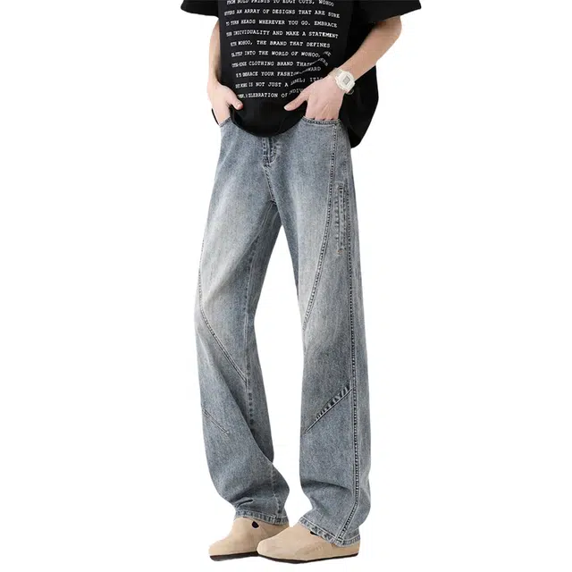 加荣 美式高街轻薄潮牌百搭宽松牛仔裤 男女同款
