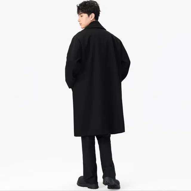 加荣 美式撞色设计感中长款毛呢高级感英伦风宽松休闲潮流翻领大衣 男女同款