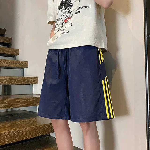 加荣 美式条纹拼接薄款速干篮球运动裤子宽松五分裤休闲短裤 男女同款