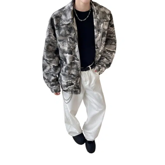 加荣 美式潮牌翻领夹克秋季男款高街痞帅百搭男装长袖衬衫男撞色扎染衬衣青少年设计高级感宽松外套 男女同款