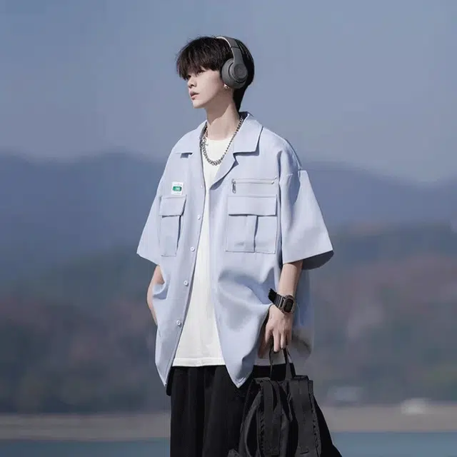 加荣 美式速干工装短袖衬衫透气男款夏季潮牌宽松大码男生高级休闲衬衣外套 男女同款