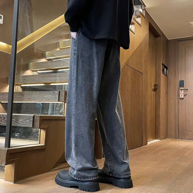 加荣 宽松直筒裤青少年高级感水洗做旧休闲裤夏季潮牌高街复古牛仔裤 男女同款