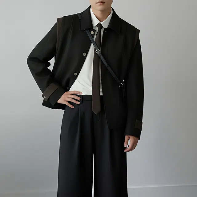 加荣 秋季小香风飞肩夹克男生小众设计感上衣男装时尚百搭翻领长袖外衣男款痞帅高级感解构机车服男高端拼接撞色外套 男女同款