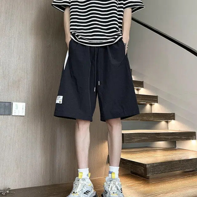 加荣 拼接薄款宽松透气美式潮牌五分裤休闲短裤 男女同款