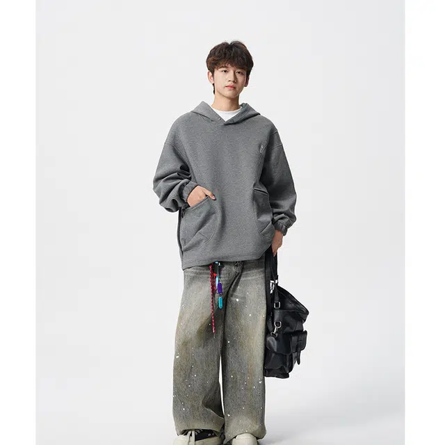 加荣 早秋结构设计款连帽卫衫男款休闲百搭套头衫男时尚潮牌男装外套美式高街男士青少年帅气男生潮流初中生卫衣 男女同款