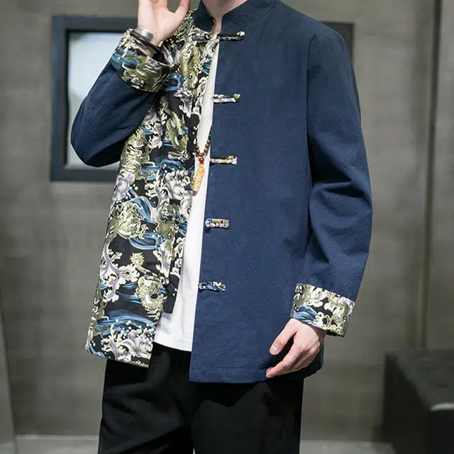 加荣 中国风棉麻亚麻复古拼接设计唐装青少年痞帅中山装盘扣立领汉服时尚高端道士服休闲百搭夹克外套 男女同款