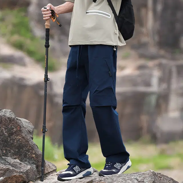 加荣 宽松直筒休闲裤潮牌帅气户外登山裤青少年山系徒步阔腿裤日系复古纯色长裤设计感工装裤 男女同款