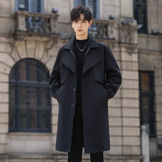 加荣 复古假二件英伦风双层领高级感外套通勤百搭披风慵懒风痞帅青少年风衣 男女同款