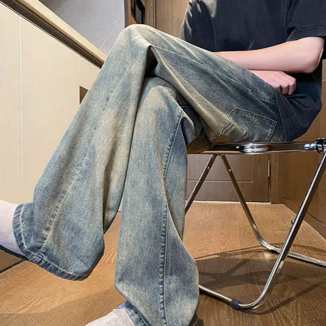 加荣 薄款透气宽松直筒水洗做旧复古青少年简约凉感牛仔裤 男女同款