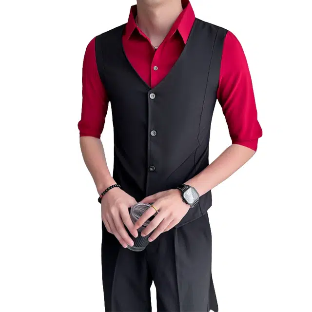 加荣 轻薄透气潮流百搭修身拼色撞色工服假两件衬衣短袖衬衫 男女同款