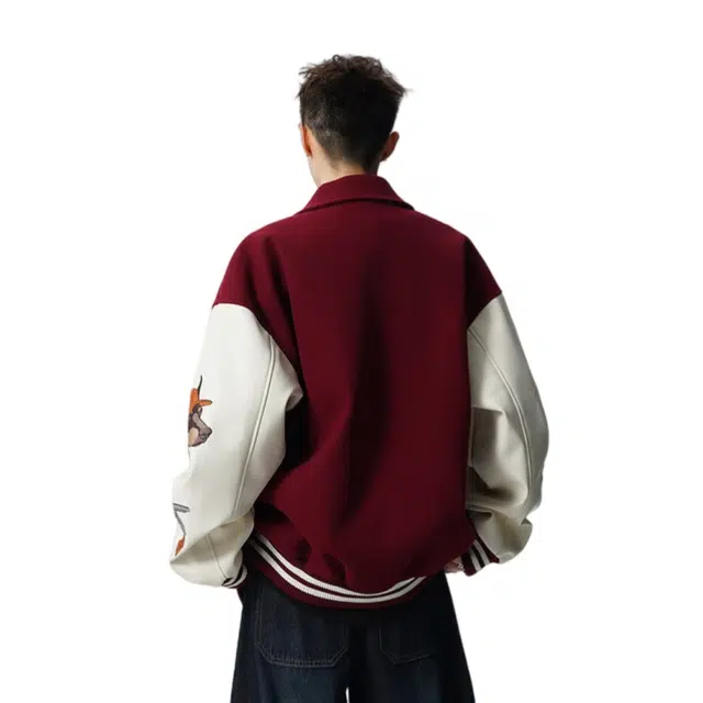 加荣 美式翻领刺绣圆领外套男款复古字母设计男卫衣精选舒适面料打造休闲男士款衣服初高中学生拼接日常穿搭潮流男生上衣 男女同款