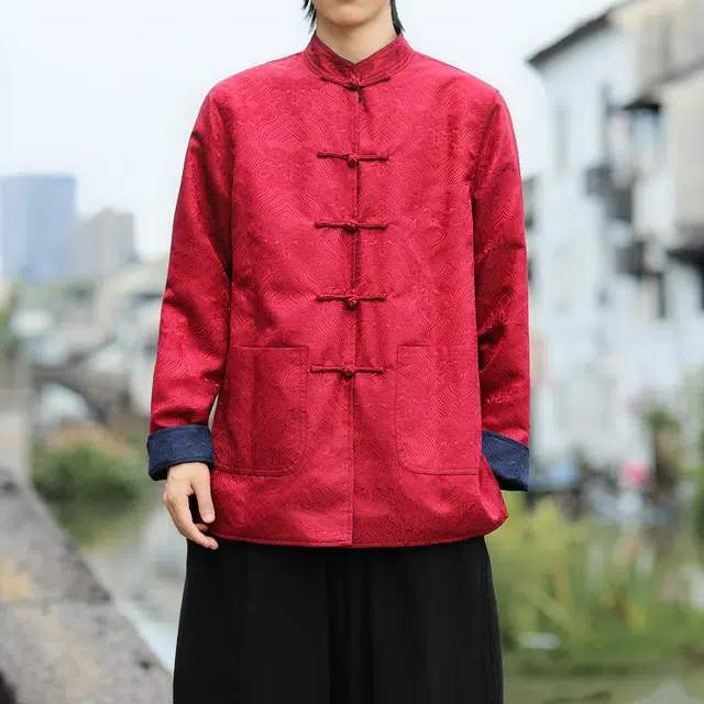 加荣 新中式唐装男秋季中国风复古青年两面穿盘扣上衣男款时尚高端长袖衬衫男提花山水夹克中老年汉服宽松休闲外套 男女同款