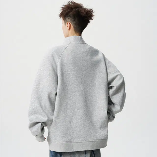 加荣 美式运动风休闲卫衣男秋季宽松百搭解构拉链立领外套男潮流时尚纯色长袖打底衫男装复古高级感半外衣男士设计感上衣 男女同款