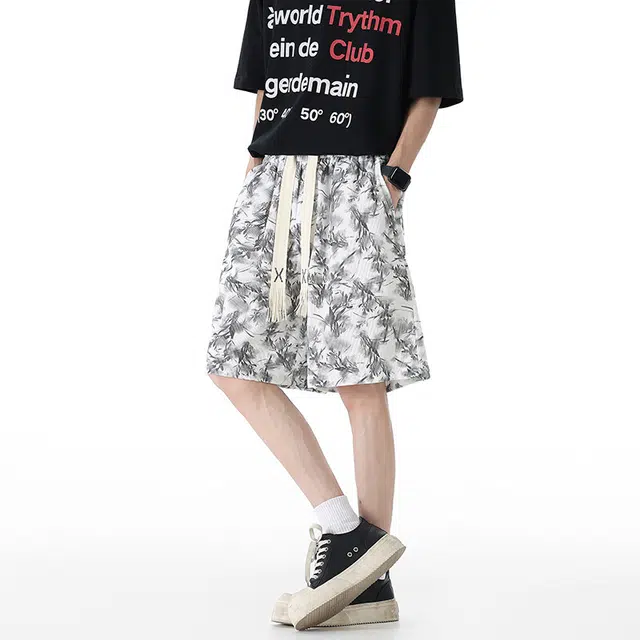 加荣 美式复古扎染薄款透气潮流痞帅青少年五分沙滩裤子宽松中裤休闲短裤 男女同款