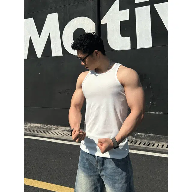 加荣 圆领坎肩痞帅健身美式汗衫无袖背心 男女同款