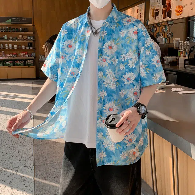 加荣 夏威夷薄款透气潮高级感潮牌痞帅小众设计感舒适青少年多巴胺宽松衬衣短袖衬衫 男女同款
