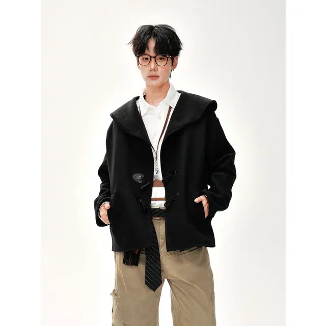 加荣 秋季休闲百搭简约纯色基础款牛角扣大帽子复古设计感英伦风高级感呢时尚潮流大衣 男女同款