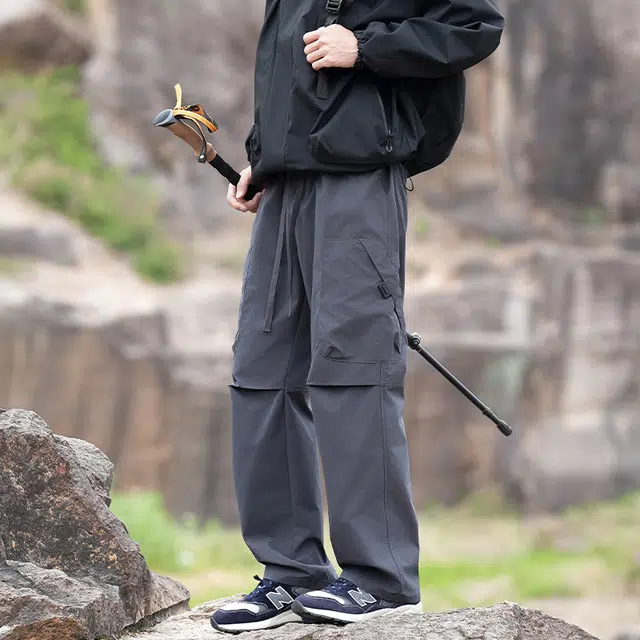 加荣 宽松直筒休闲裤潮牌帅气户外登山裤青少年山系徒步阔腿裤日系复古纯色长裤设计感工装裤 男女同款