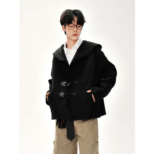 加荣 秋季休闲百搭简约纯色基础款牛角扣大帽子复古设计感英伦风高级感呢时尚潮流大衣 男女同款