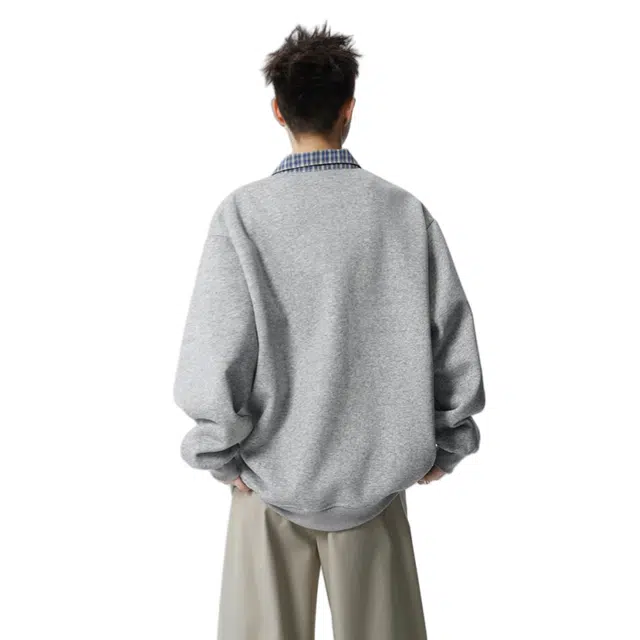 加荣 百搭设计感时尚男士秋装优选单春秋日常舒适高级感满满的上衣假两件格纹拼接长袖秋季男品宽松潮流青春流行男款卫衣 男女同款