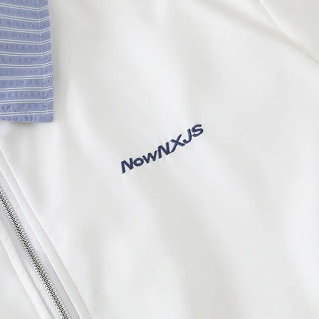 加荣 拼色条纹刺绣翻领外套小众设计感棒球服潮牌宽松舒适假两件休闲拼接飞行夹克 男女同款