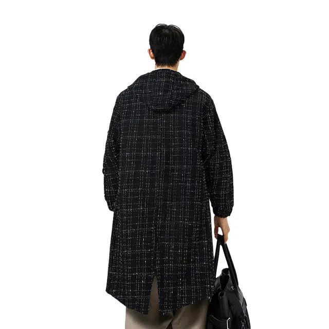 加荣 小香风毛呢大衣男款冬季加厚英伦风风衣春秋男士过膝连帽男生高端休闲风防寒上衣秋冬高级感中长款呢子外套 男女同款