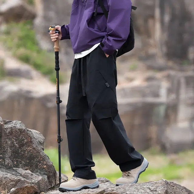 加荣 宽松直筒休闲裤潮牌帅气户外登山裤青少年山系徒步阔腿裤日系复古纯色长裤设计感工装裤 男女同款