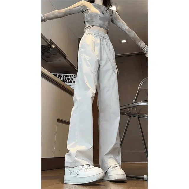 加荣 美式透气高腰显瘦运动速干冰丝直筒裤女夏季薄款高个子工装裤子户外休闲裤 男女同款