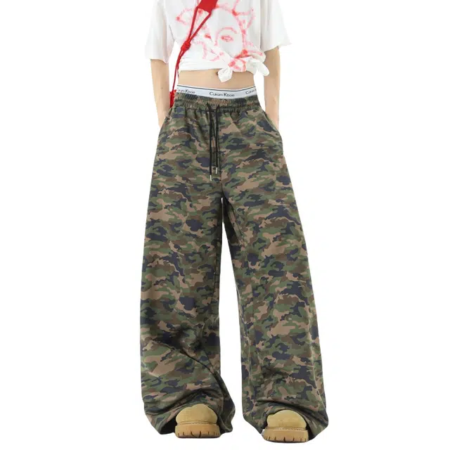 加荣 美式复古迷彩轻薄透气潮牌青少年日常出行通勤百搭休闲宽松小众设计工装裤 男女同款