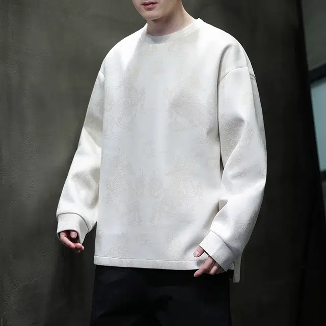 加荣 新中式唐装卫衣秋季男宽松国潮圆领男款潮流百搭高级感外套男装扎染设计修身长袖体恤男生时尚复古男外穿秋装痞帅风上衣 男女同款
