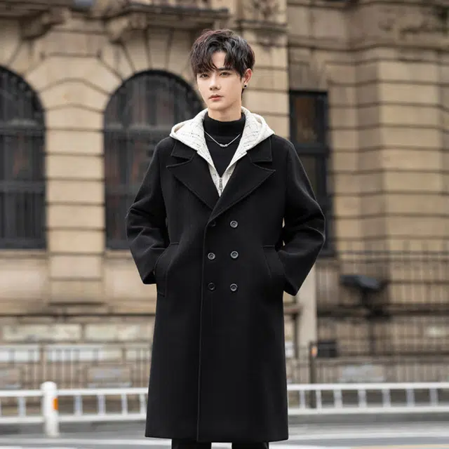 加荣 假两件中长款休闲百搭连帽舒适长袖风衣 男女同款