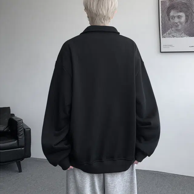 加荣 学院风半拉链高领卫衣男款早秋宽松休闲外套男装美式复古长袖体恤内搭打底衫男士纯色百搭外衣男小众设计感上衣 男女同款