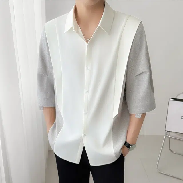 加荣 薄款透气百搭设计感青少年潮流痞帅宽松休闲短袖衬衫 男女同款