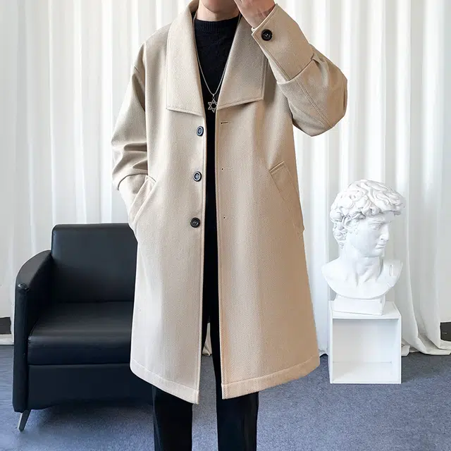 加荣 毛呢秋季高级感痞帅中长款过膝潮牌呢子垂感休闲百搭纯色基础款大衣 男女同款