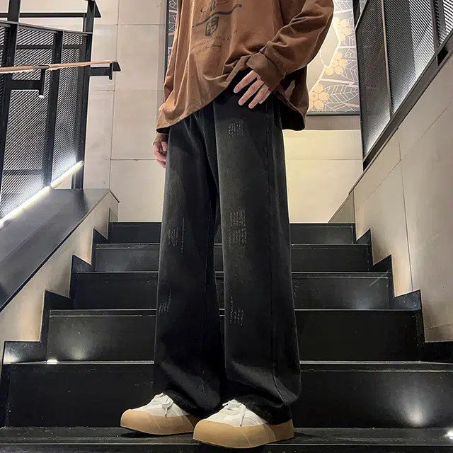 加荣 美式复古水洗男士裤子高街风做旧男牛仔裤舒适亲肤透气男直筒裤通勤百搭纯色风垂感男休闲裤显高显瘦宽松简约裤男生长裤 男女同款